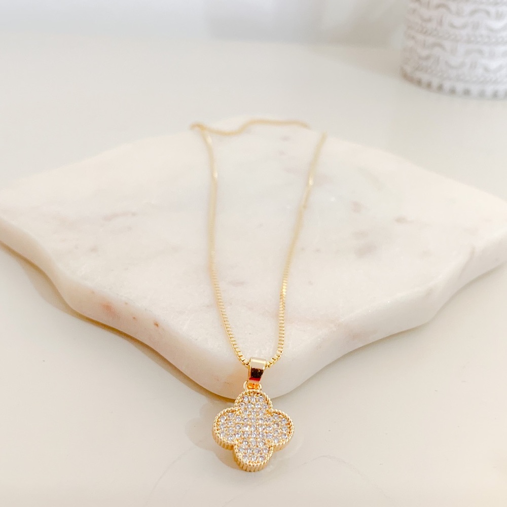 Micro Pave Clover Necklace | 14k Gold Filled - Picture 4 of 8